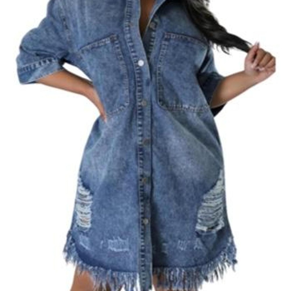 Womens Summer Distressed Button Down Denim Dress